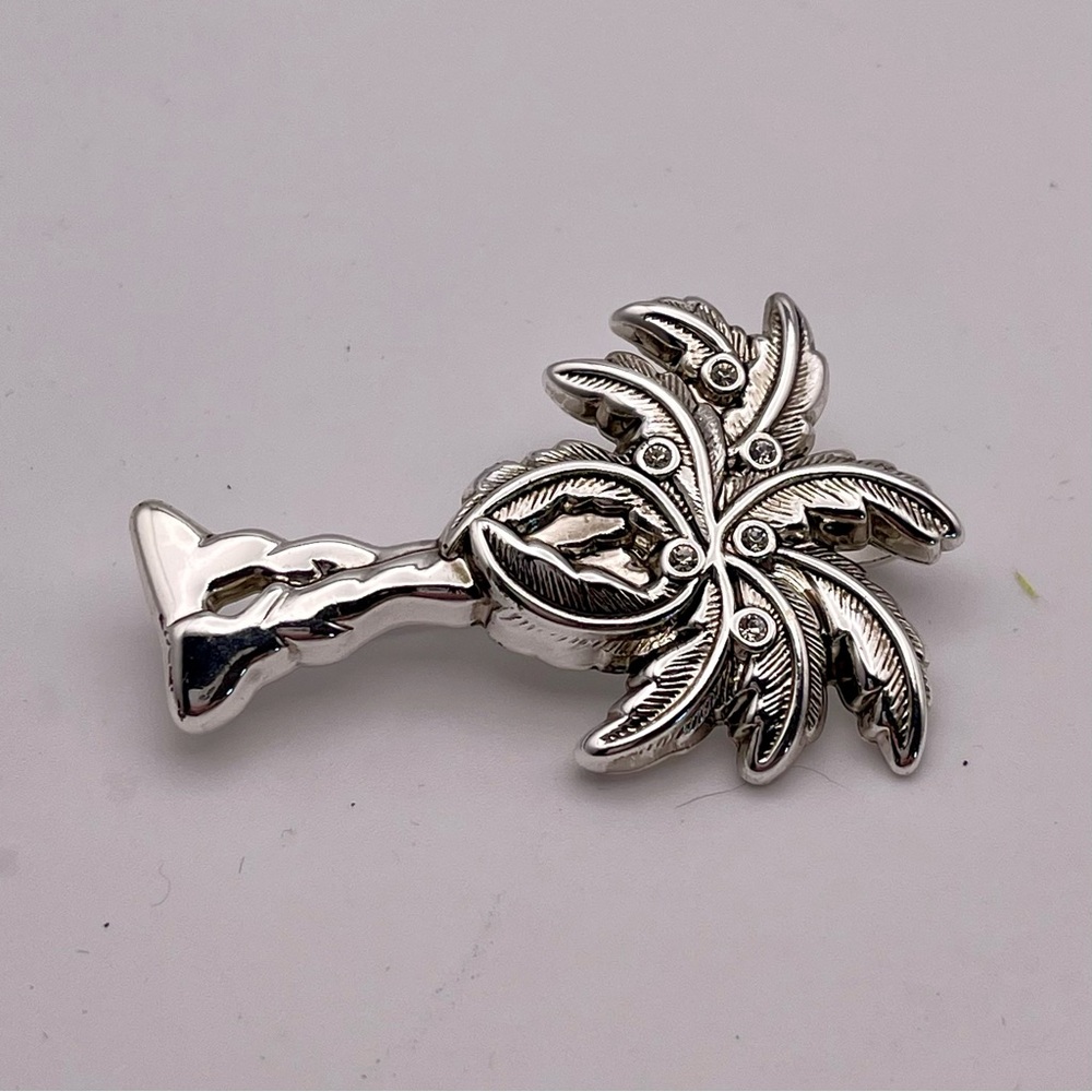Statement Polished Silver Tone Palm Tree Brooch Pendant by Best - Picture 3 of 13
